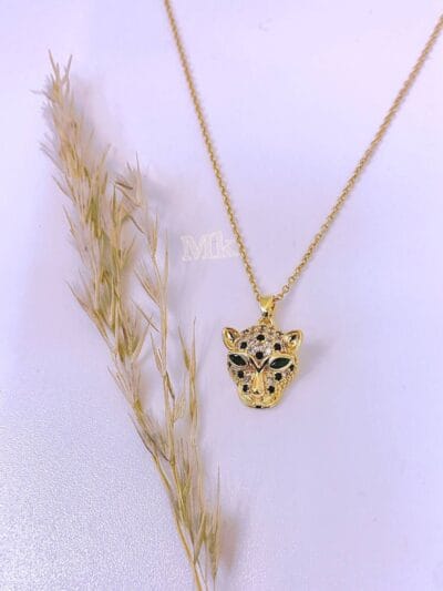 Gold leopard head  necklace 