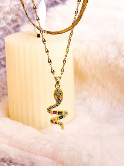 Double snake charm necklace