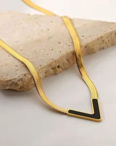 V-shape  black gold plated  necklace