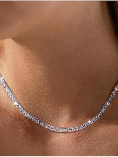 Diamond tennis silver plated necklace 
