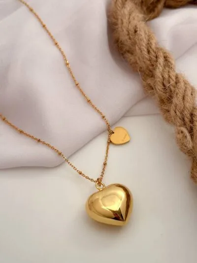 Puffed heart gold plated necklace