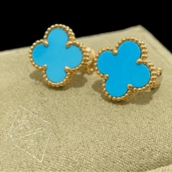 Light blue vancleef gold plated earrings