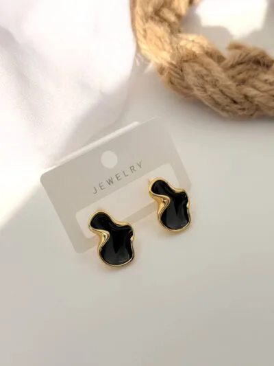 Black Enamel gold plated earrings