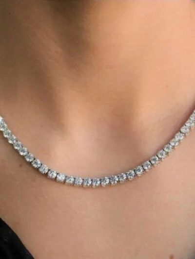 Diamond tennis silver plated necklace 