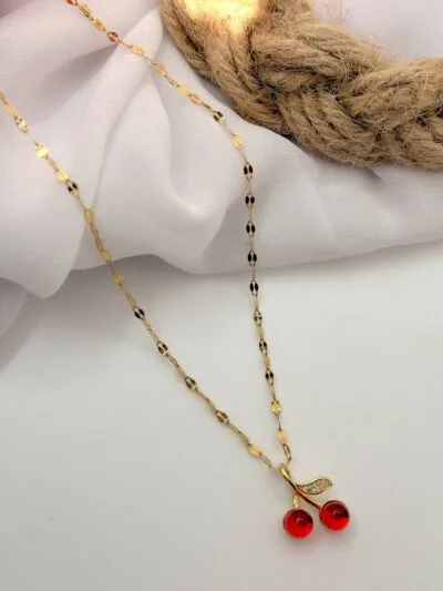 Love cherries gold plated necklace