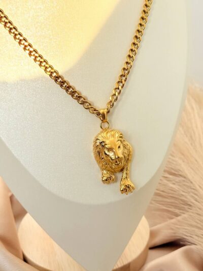 Lion head gold plated necklace