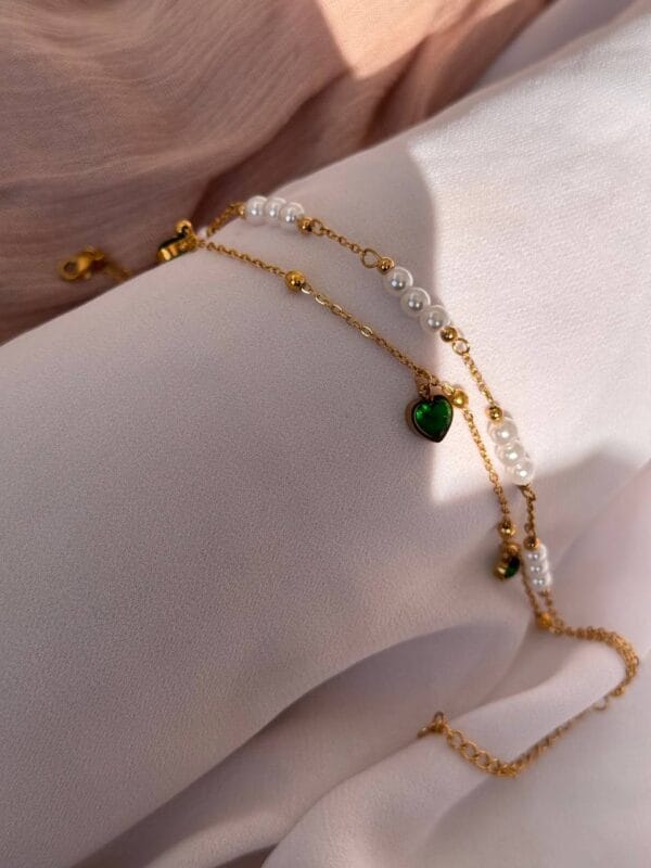 Green heart gold plated anklet  (