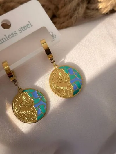 Green & blue gold plated  earrings 
