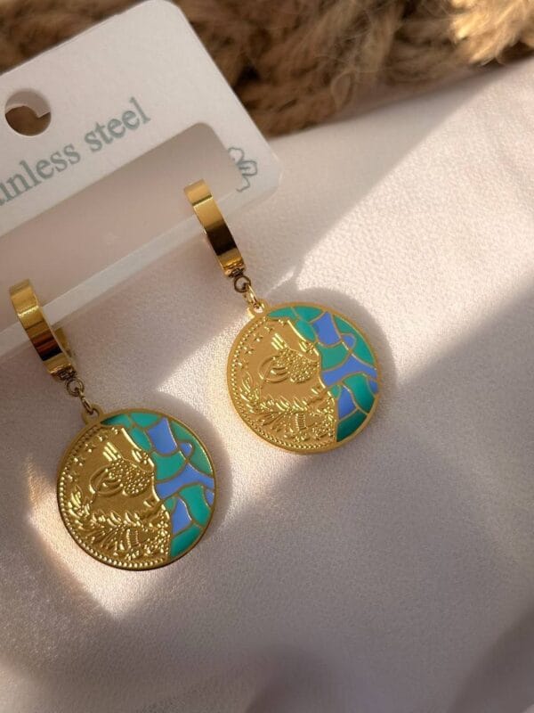 Green & blue gold plated  earrings 