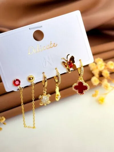 Set of  gold plated  earrings rouge
