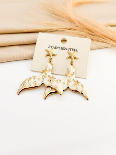 White mermaid gold plated earrings