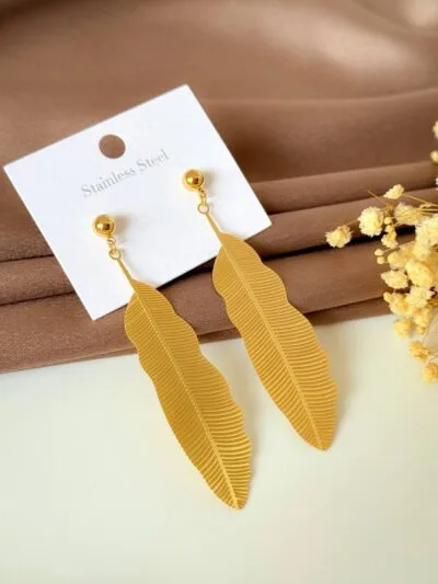 Leaf long gold plated  earrings 
