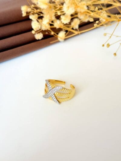 X diamond  gold plated ring