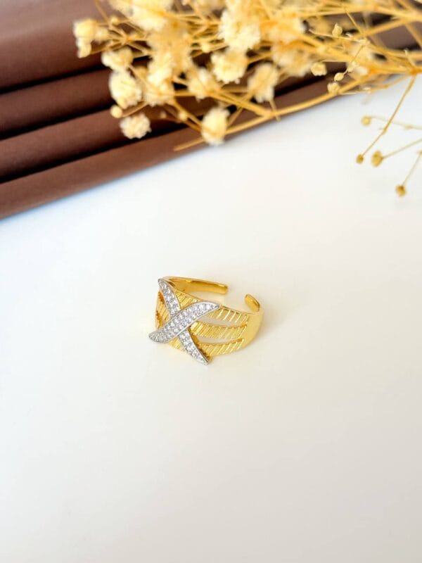 X diamond  gold plated ring