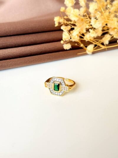 Green   gold plated ring