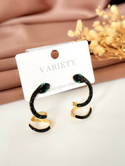 Black snake gold plated  earrings