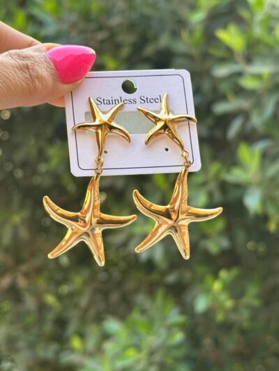Long Starfish gold plated  earrings