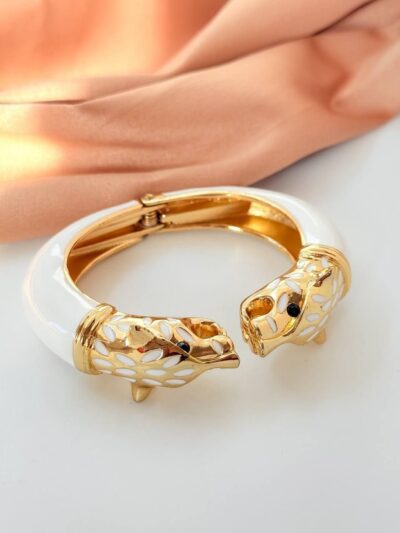 Leopard white gold plated bangle