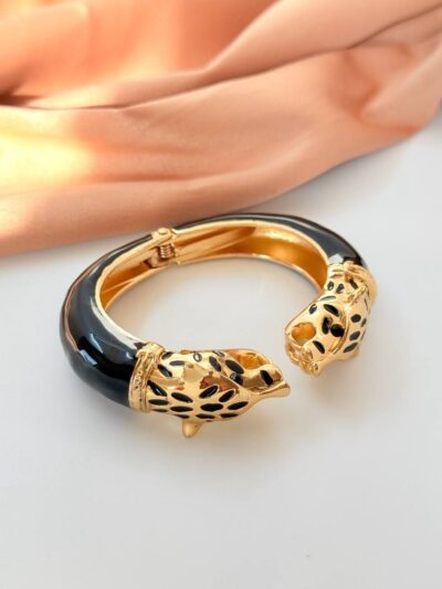 Leopard Black gold plated bangle