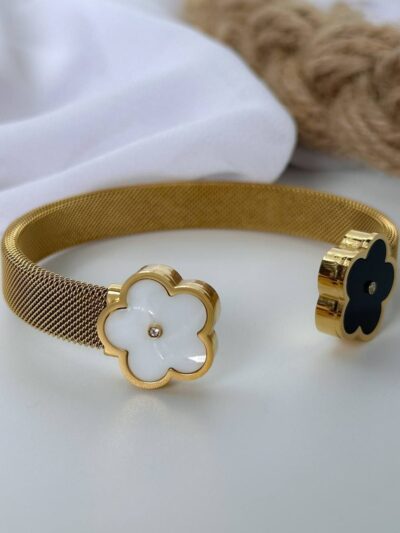 Black & white gold plated bangle