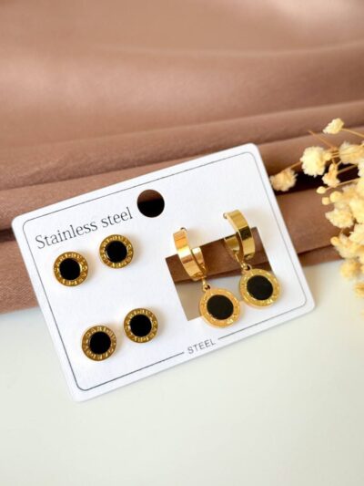 Set of black VL  gold plated  earrings