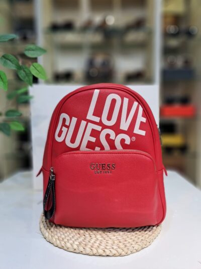 G red backpack