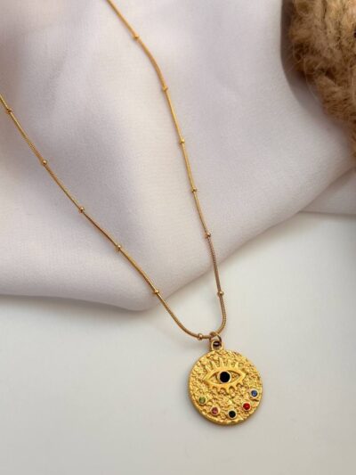 Colorful eye gold plated necklace