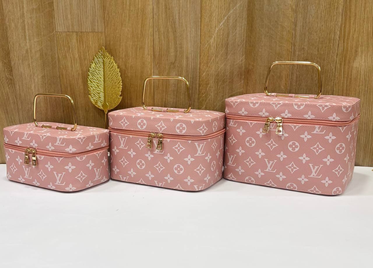 Set of three  pink  Makeup Bag