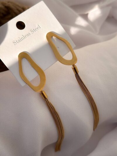Oval long gold plated  earrings