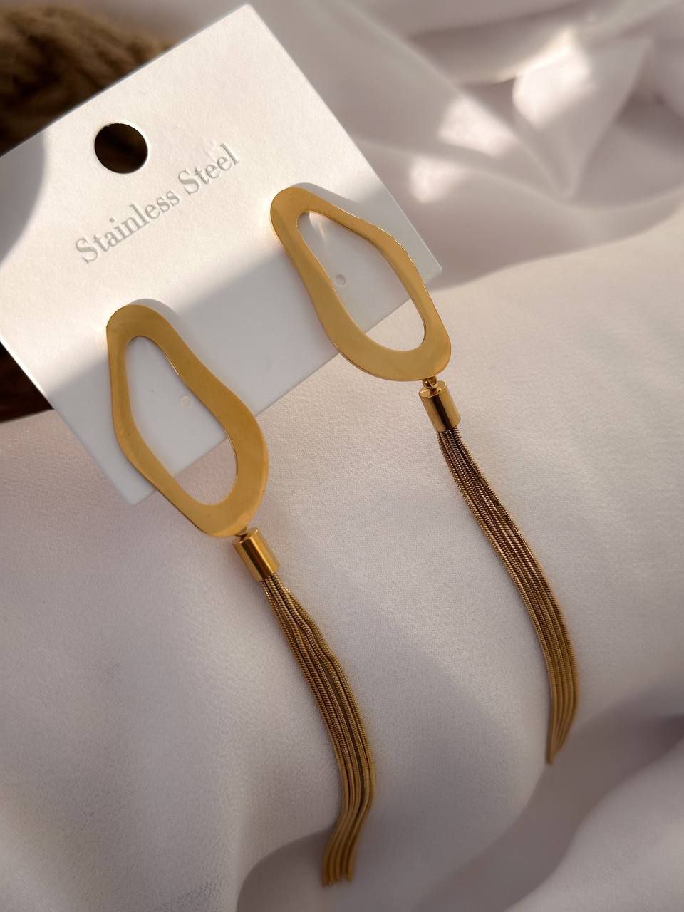 Oval long gold plated  earrings