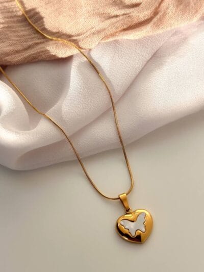 Heart Butterfly gold plated necklace