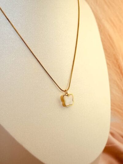 White Butterfly gold plated necklace