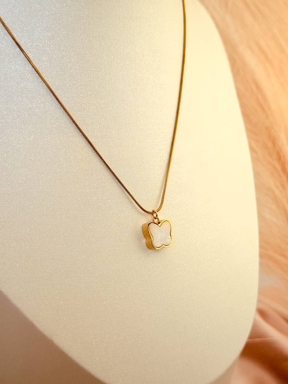 White Butterfly gold plated necklace