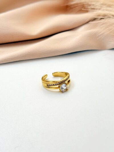 Stone layered gold plated ring