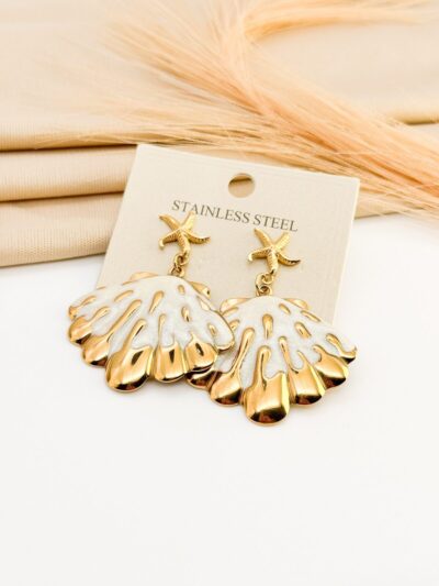 White sea shell gold plated earrings