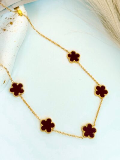 Burgandy van cleef gold plated necklace 