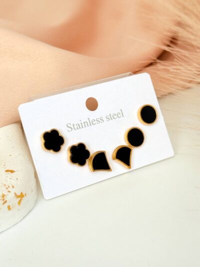 Set of black treasure gold plated  earrings
