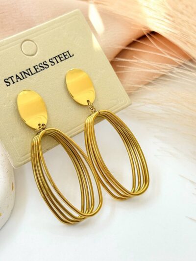 Oval tassel gold plated  earrings