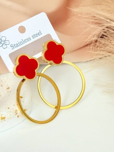 Trendy red gold plated earrings