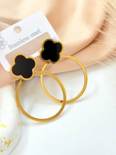 Trendy Black gold plated earrings