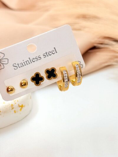 3 pairs of love gold plated earrings