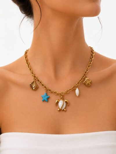 White turtel Gold Plated Necklace