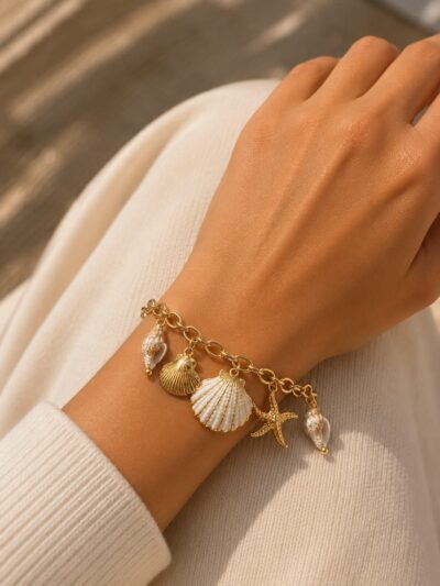 White charm Gold Plated  Bracelet
