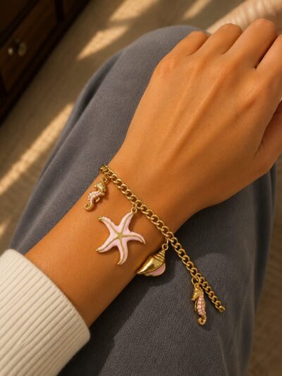 Pink charms  Gold Plated  Bracelet