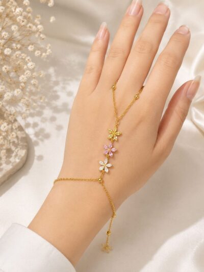 Trio flower Hand chain Gold Plated