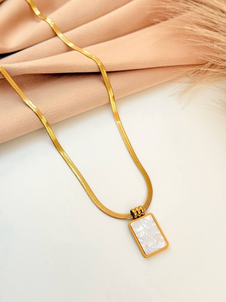 Square inlay Gold Plated Necklace