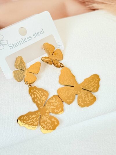 Long butterfly gold-plated earrings